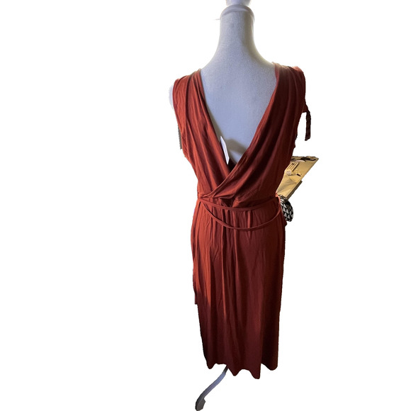 Banana Republic Dress Womens Small Burnt Orange Sleeveless V Neck Wrap Midi - Picture 4 of 5